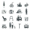 Pensioners Life Black White Icons Set