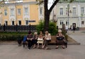 Pensioners rest on Gogol Boulevard in Moscow