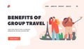 Pensioners Travelers Landing Page Template. Senior Tourist Characters Watching Sightseeing and Making Pictures or Selfie Royalty Free Stock Photo