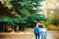 Pensioners walk in the park. Happy old age.