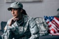 Pensive african american female soldier Royalty Free Stock Photo