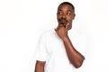 Pensive African American man touching chin Royalty Free Stock Photo