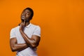 Pensive bearded man in white shirt nervous about his girlfriend. Family problems. Social pressure. Tolerance to black Royalty Free Stock Photo