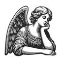 Pensive bored angel sketch vector