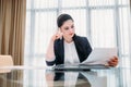 Pensive business woman read document office Royalty Free Stock Photo