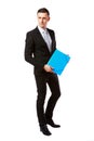 Pensive businessman standing with blue Royalty Free Stock Photo