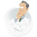 Pensive doctor. Scientist ponders problem. Man in white coat. Illustration for internet and mobile website