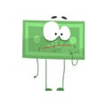 Pensive dollar character standing isolated on white background. Cartoon money with big eyes, arms and legs. Flat vector