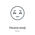 Pensive emoji outline vector icon. Thin line black pensive emoji icon, flat vector simple element illustration from editable emoji