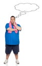 Pensive fat man with sportswear Royalty Free Stock Photo