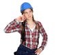 Pensive female builder Royalty Free Stock Photo