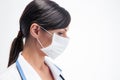 Pensive female medical doctor in mask