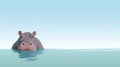 Pensive Hippopotamus In Water Illustration With Minimalist Background
