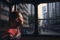 Pensive man looking out old tram window Royalty Free Stock Photo