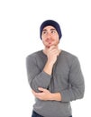 Pensive muscled man with wool hat Royalty Free Stock Photo