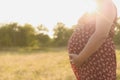 Pensive pregnant woman dreaming about child. Young happy expectant thinking about her baby and enjoying her future life. Royalty Free Stock Photo