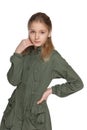 Pensive preteen girl in the jacket