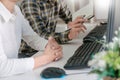 Pensive programmer working on desktop pc programming code technologies or website design at office Software Development Company Royalty Free Stock Photo