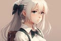 Pensive schoolgirl with big eyes, manga style. Generative AI