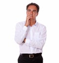 Pensive senior male on white shirt standing Royalty Free Stock Photo