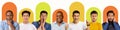 Pensive, shocked, successful and smiling young, adult and elderly multi ethnic men look at camera Royalty Free Stock Photo