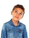 Pensive small child with denim shirt