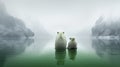 Pensive Stillness: Symmetrical Polar Bears In The Mountains