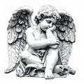 Pensive Stone Cherub Sculpture with Wings Royalty Free Stock Photo