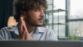 Pensive thoughtful Indian Arabian man male business person puzzled ethnic businessman employer think ideas deep thoughts Royalty Free Stock Photo