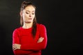 Pensive thoughtful young woman girl. Royalty Free Stock Photo