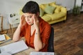 pensive tired female student with short Royalty Free Stock Photo