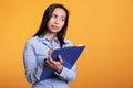 Pensive woman brainstorming ideas for business project Royalty Free Stock Photo