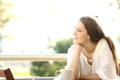 Pensive woman thinking and looking at side Royalty Free Stock Photo