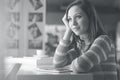 Pensive woman at window Royalty Free Stock Photo