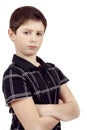 Pensive young boy isolated on white background Royalty Free Stock Photo