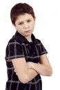 Pensive young boy isolated on white background Royalty Free Stock Photo