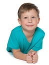 Pensive young boy on the white background Royalty Free Stock Photo