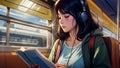 Pensive Young Girl Listening to Music on a Train 4K Loop