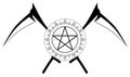 Pentagram with sickles, black and white, esotericism, isolated.