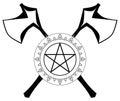 Pentacle with axes, black and white, esotericism, isolated.