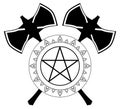 Pentacle with double axes, black and white, esotericism, isolated.