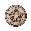 Pentacle occult sign in a circle. Wooden pentagram hand drawn magic doodle. Isolated vector pagan wiccan image Royalty Free Stock Photo