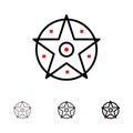 Pentacle, Satanic, Project, Star Bold and thin black line icon set