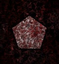 A pentagon of broken glass. Background with glass fragments of red color.