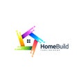 colorful pentagon home logo design combination concept