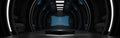 Pentagon podium in spaceship or space station interior Sci Fi tunnel, Banner header for Website,  3D rendering Royalty Free Stock Photo