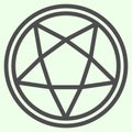 Pentagram line icon. Mystical gothic five pointed star in circle outline style pictogram on white background. Occult