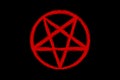 Pentagram Pentacle Wicca Star, red brush style, hand drawn tattoo satanic occult signs and mystic symbol, vector isolated on black