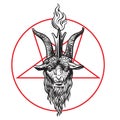 The pentagram, the sign of Lucifer. The head of a horned Goat