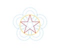 Pentagram star with circular dash dotted lines as guidelines